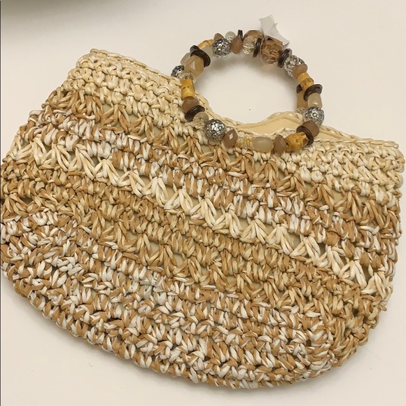 - Nutural Toned Straw Bag Beaded Ha… - Picture 5 of 5
